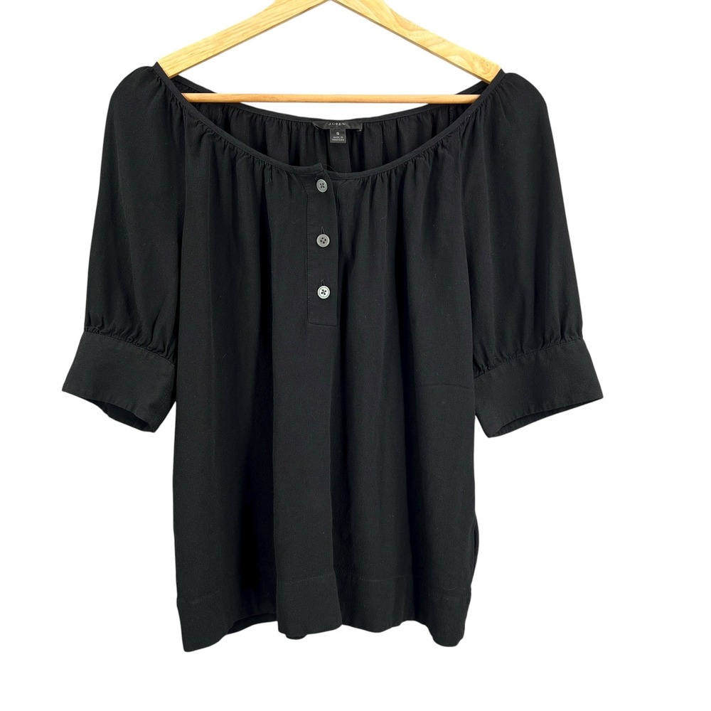 J.Crew Black Crepe Puff Sleeve Blouse Career Top Size S